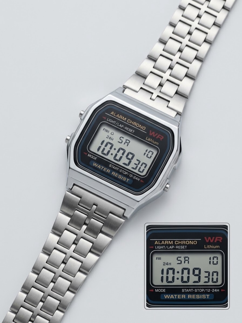 Classic Silver Digital Alarm Chrono Watch - Silver